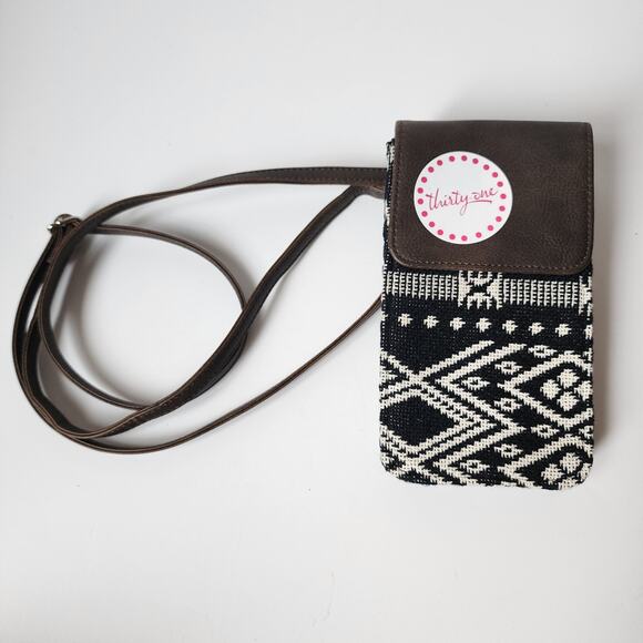 Thirty One 31 Call Me Crossbody & Strap Rio Weave Aztec Black Purse Travel EUC - Picture 1 of 7